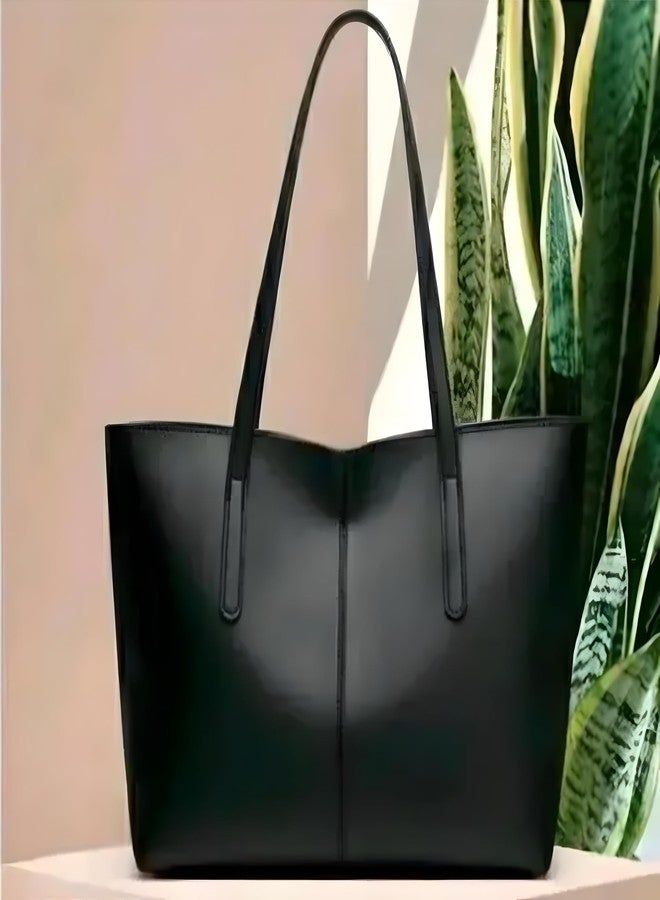 Nexeura Women's Stylish Black Tote Bag | Large Capacity PU Leather Shoulder Handbag | Elegant Office Bag for Girls & Ladies | Lightweight Daily Use Purse | Trendy Travel Work Bag for Women - Image 2